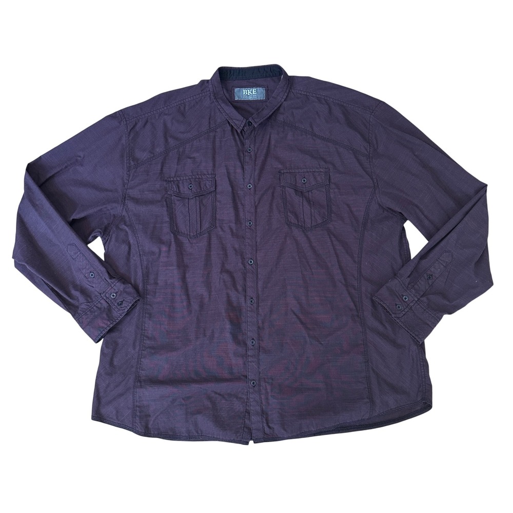 BKE Mens XXXL Long Sleeve Button‎ Up Shirt Burgundy Stripe Office Casual